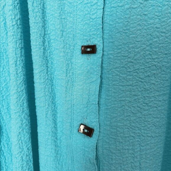 Ali Miles Blouse Women 3X Turquoise Texturd Lagenlook Comfy Classic Asymmetrical - Picture 8 of 14